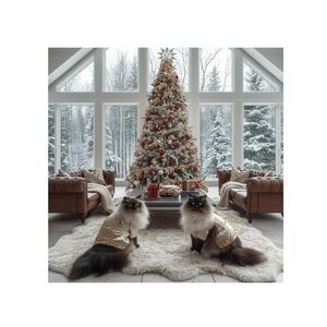 HANDCRAFTED digital art print Festive Christmas Tree with Red and Gold art